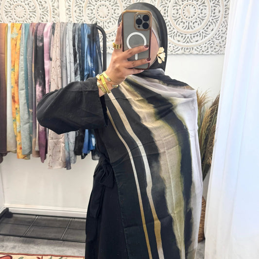 Water coloured Modal Printed khaki stripe Hijab