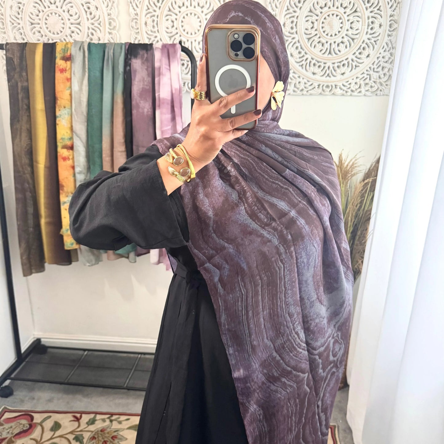 Water coloured Modal Printed Aubergine Hijab