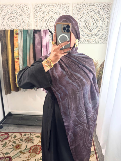 Water coloured Modal Printed Aubergine Hijab